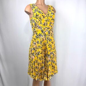 Banana Republic Floral Print Yellow V Neck Pleat Dress